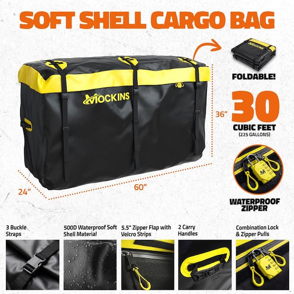 60 in. x 24 in. x 14 in. High Rail Hitch Cargo Carrier with Rear Lights, 30 cu. ft. Cargo Bag, Net and Straps
