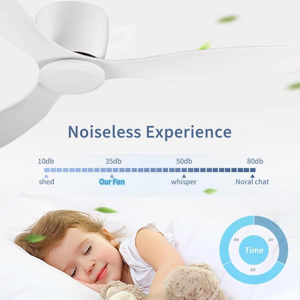 52 in. W Indoor/Outdoor White Flush Mount Ceiling Fan with 6 Speeds Reversible DC Motor, no light