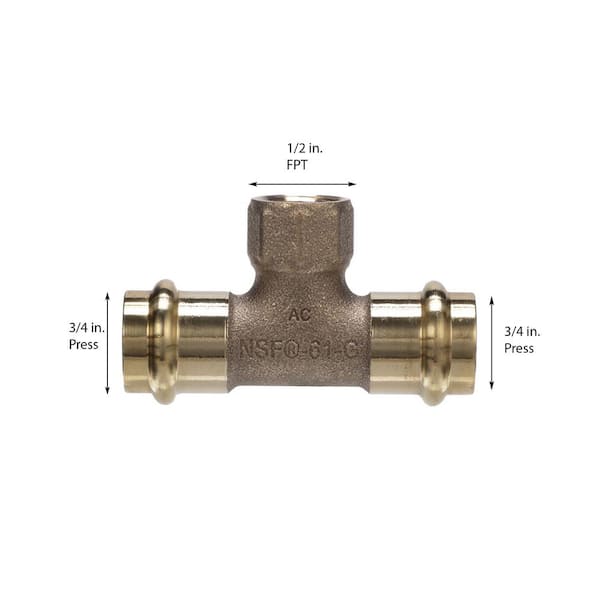 ProPress 3/4 in. Press x 3/4 in. Press x 1/2 in. FPT Zero-Lead Bronze Tee (5-Pack)