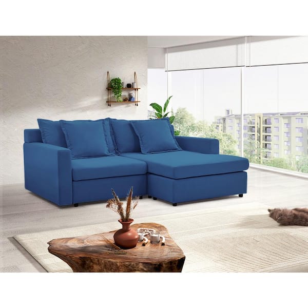 Monland 84 in. Square Arm Linen Upholstered L Shaped Chaise Sofa Deep Seated Oversized 2 Piece Sectional Couches in. Dark Blue DBU 84 Right
