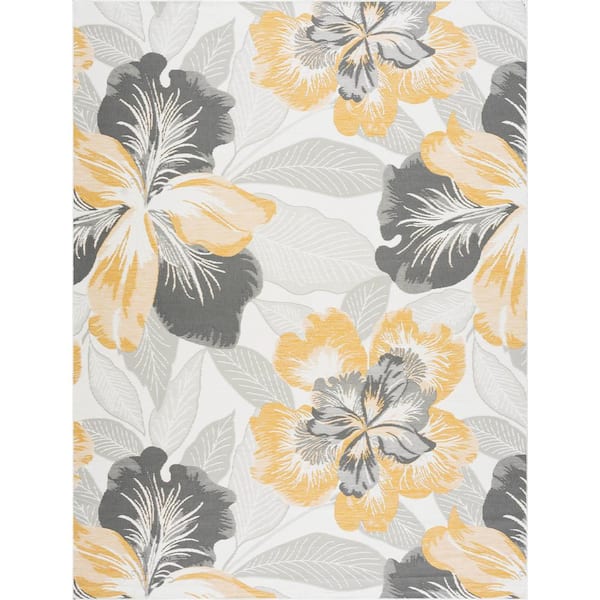 Cream Flora 5 ft. X 7 ft. Floral Indoor/Outdoor Area Rug