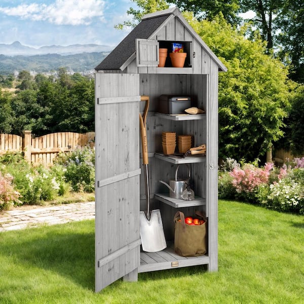 2.8 ft. W x 1.7 ft. D Wood Shed Outdoor Tool Storage with Lockable Door for Backyard Garden Lawn, Gray (4.76 sq.ft.)