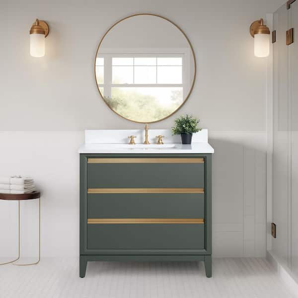 Vanity Art 36 in. W x 22 in. D x 34 in. H Single Sink Bathroom Vanity in Vintage Green with Engineered Marble Top