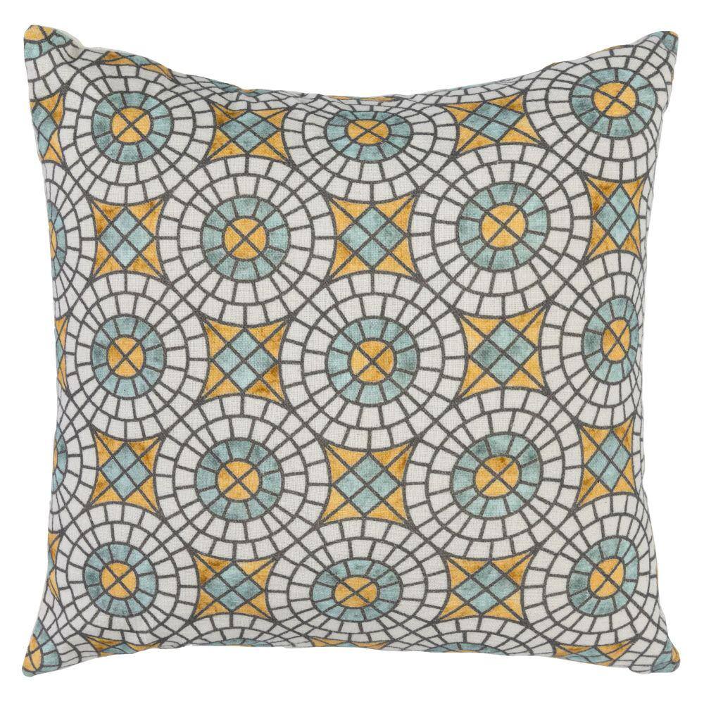 Benjara Geometric Pattern Square Fabric Throw Pillow Blue and White Benjara Geometric Pattern Square Fabric Throw Pillow Blue and White