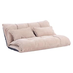 43.3 in. Beige Twin Foldable Floor Sofa Bed, Folding Futon Lounge, Lazy Sofa Couch Reclining Video Gaming Sofa w/ Pillow