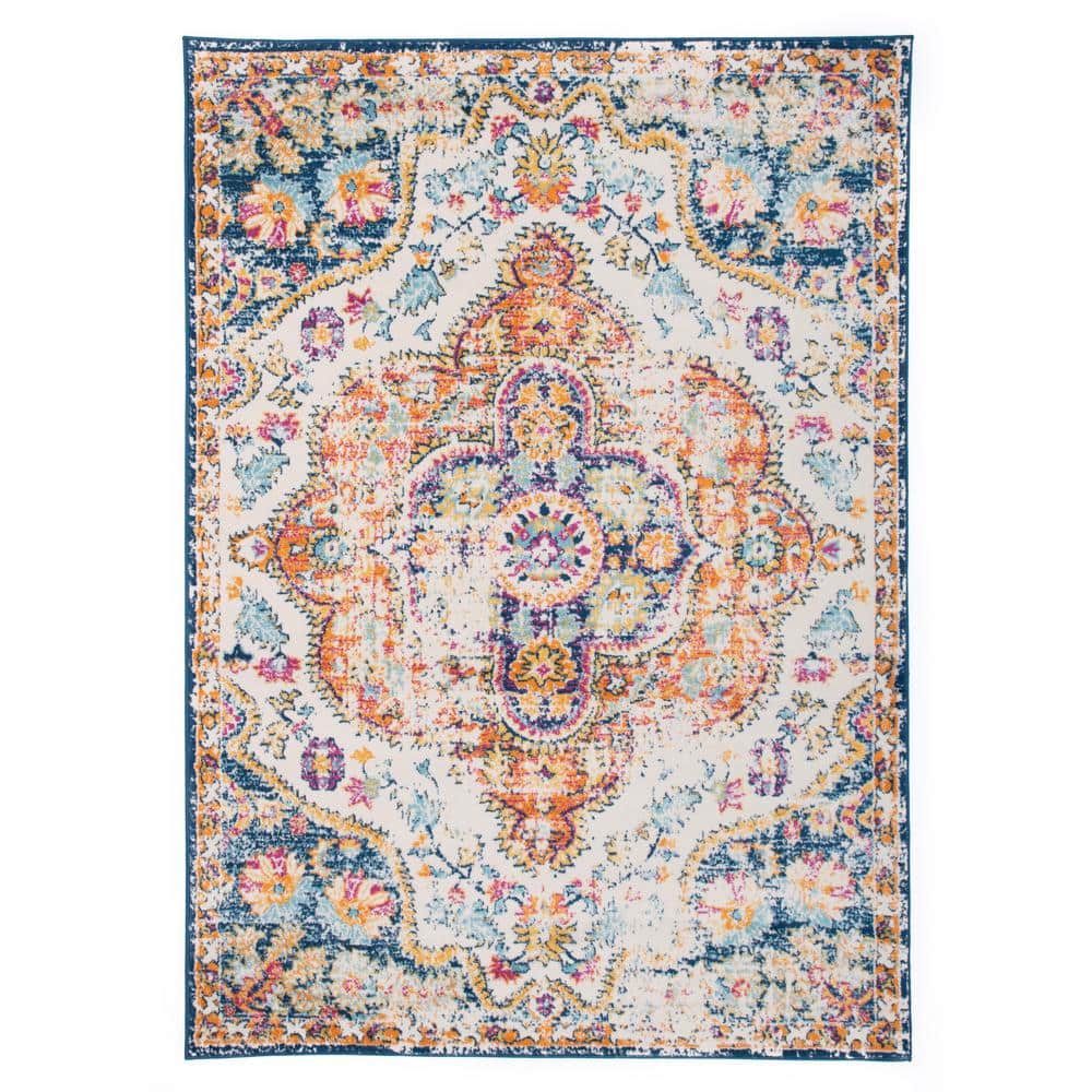 Multicolored Distressed Vintage Bohemian Area Rug 3'3" x 5'