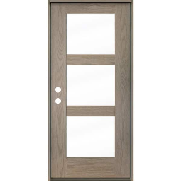 Krosswood Doors BRIGHTON Modern 36 in. x 80 in. 3-Lite Right-Hand/Inswing Clear Glass Oiled Leather Stain Fiberglass Prehung Front Door