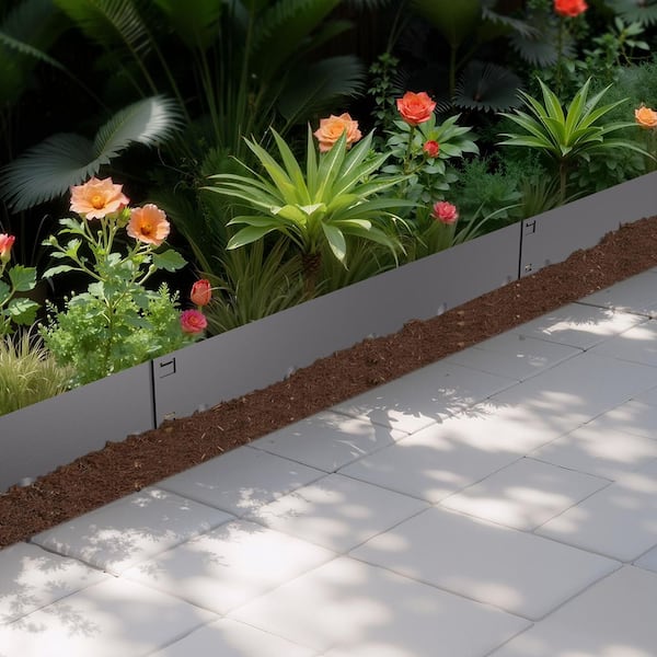 39 x 5 in. Steel Landscape Edging, 0.06 in. H, 8.15 in. W, 5-Pack Rust-Resistant Metal, Bendable, Easy Install Dark Gray