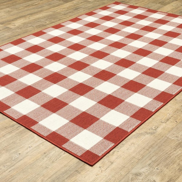 Messina Red/Ivory 4 ft. x 6 ft. Geometric Gingham Check Polypropylene Indoor/Outdoor Area Rug