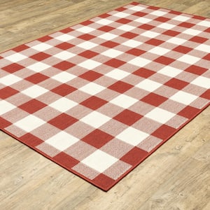 Messina Red/Ivory 7 ft. x 10 ft. Geometric Gingham Check Polypropylene Indoor/Outdoor Area Rug