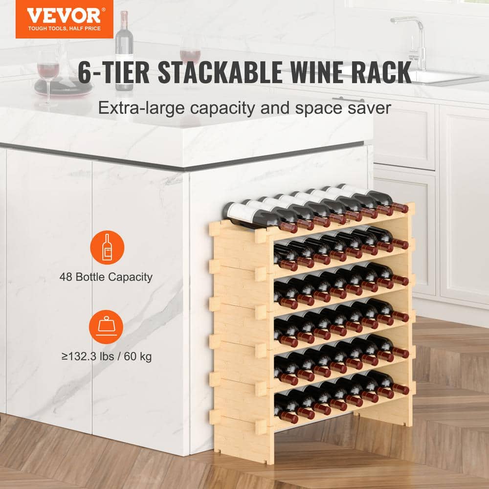 Natural Bamboo 48-Bottle Stackable 6-Tier Wine Rack