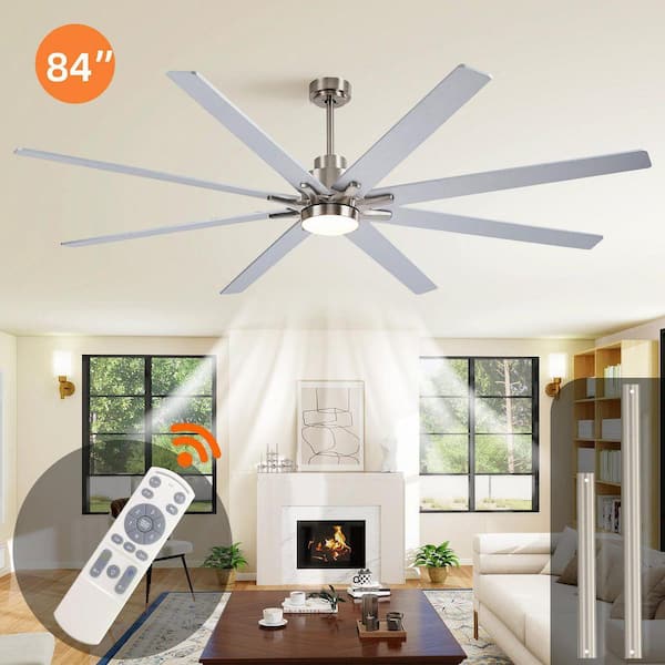 84 in. Modern Downrod Mount Ceiling Fan with Light Kit, 8 Plywood Reversible, 3-Color Dimmable LED, DC Motor, Remote