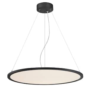 Atler Integrated LED Matte Black Chandelier with White Acrylic Disc