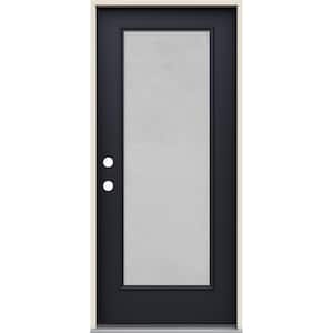 36 in. x 80 in. Right-Hand 1 Lite Micro-Granite Frosted Glass Black Paint Fiberglass Prehung Front Door