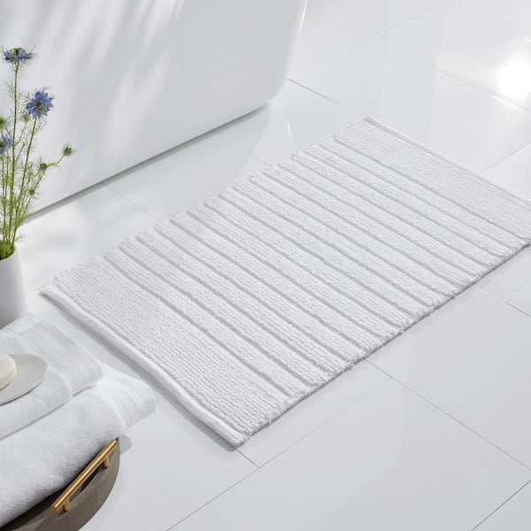 Company Cotton Stripe Textured 17 in. x 24 in. White Bath Rug