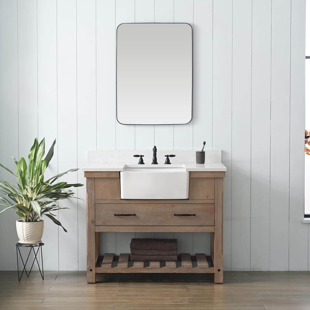 Wesley 42 in. W x 22 in. D Bath Vanity in Weathered Natural with Engineered Stone Top in Ariston White with White Sink price history on PriceWatchPro