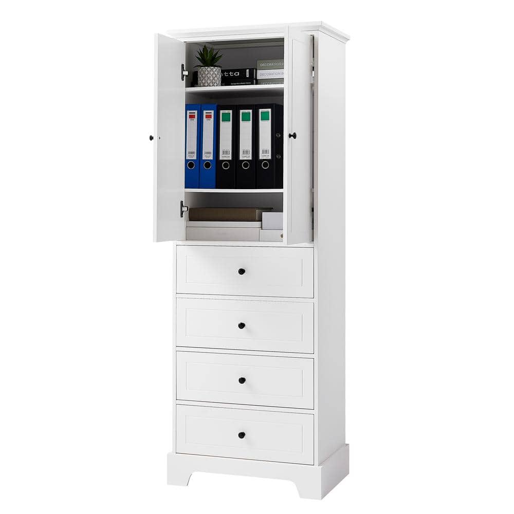 23.6 in. W x 15.7 in. D x 68.1 in. H White MDF Freestanding Linen Cabinet with 2-Doors, 4-Drawers and Adjustable Shelf price history on PriceWatchPro