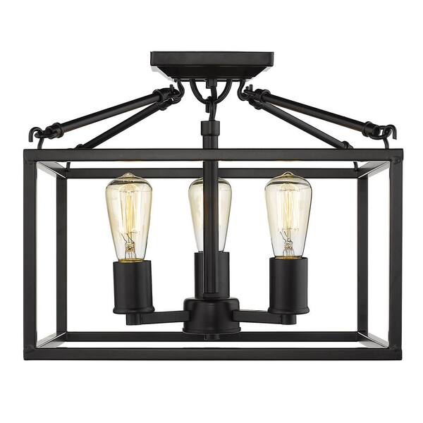 Golden Lighting - Wesson 14 in. 3-Light Black Semi-Flush Mount