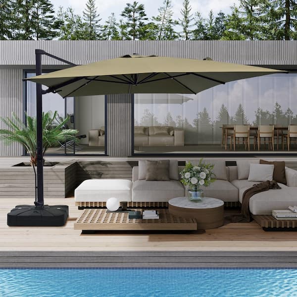 Boyel Living 10x13 ft. 360° Rotation Outdoor Patio Cantilever Umbrella with Base in Taupe