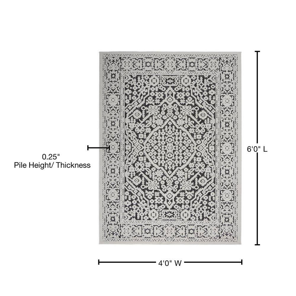 Dark Grey Floral Synthetic 4' x 6' Area Rug