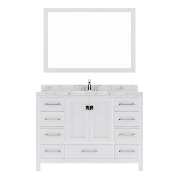 Virtu USA Caroline Avenue 48 in. W x 22 in. D x 35 in. H Single Sink Bath Vanity in White with Quartz Top and Mirror