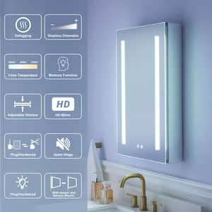 20 in. W x 30 in. H Rectangular Aluminum Recessed or Surface Mount Medicine Cabinet with Mirror,LED Lights,Defog,3 Shelf