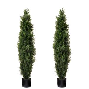 48 in. Artificial Cedar Topiary Trees in Black Planter - Perfect Patio & Entryway Decor (2 Pack)