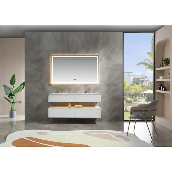 Wilton 60 in. W x 20.8 in. D x 19.6 in. H Floating Bathroom Vanity Set in White with White Double Undermount Basins