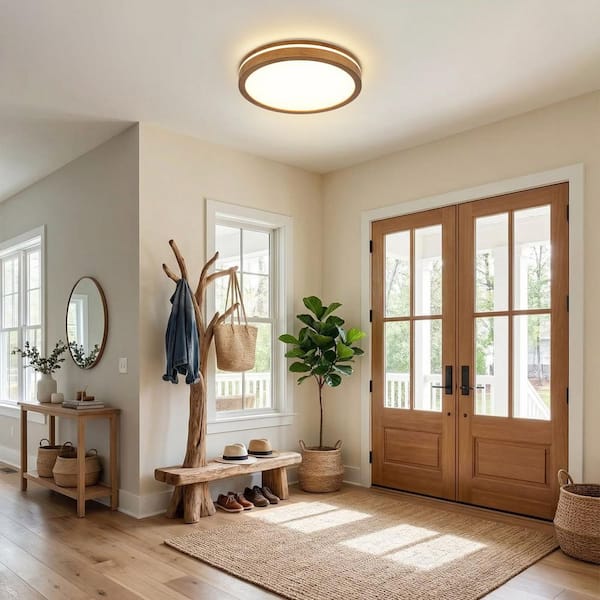 HUOKU Lumin 1-Light 15.7 in. W Walnut Brown Wood Integrated LED