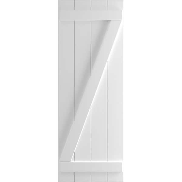 Ekena Millwork 21-1/2 in. x 32 in. True Fit PVC 4-Board Joined Board and Batten Shutters with Z-Bar Pair in White