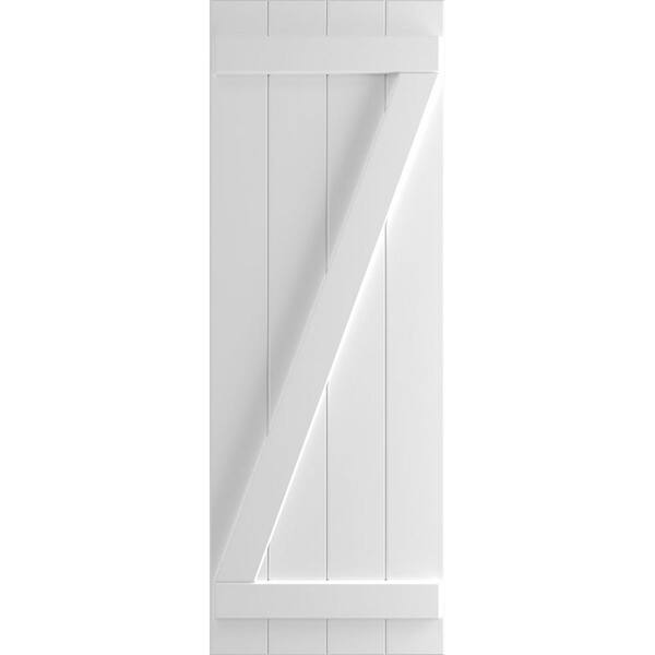 Ekena Millwork 21-1/2 in. x 56 in. True Fit PVC 4-Board Joined Board and Batten Shutters with Z-Bar Pair in White