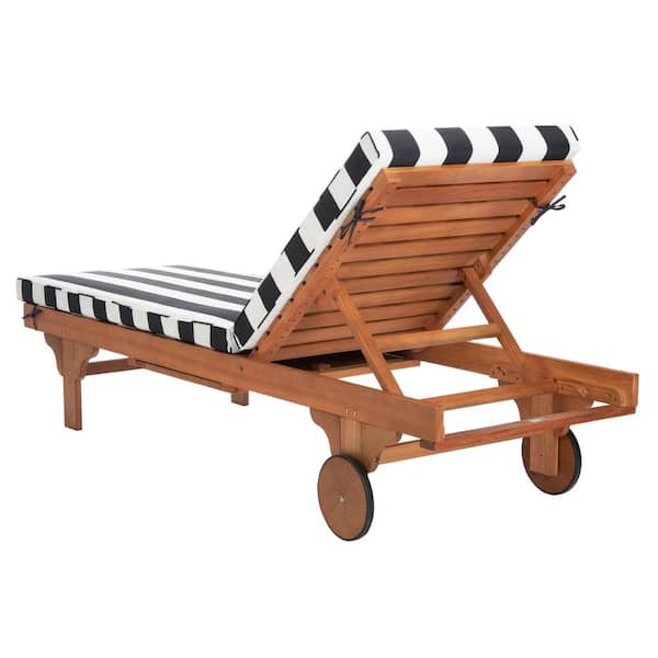 Safavieh Outdoor Collection Newport Teak Brown & Navy Chaise Lounge Chair with Side Table 