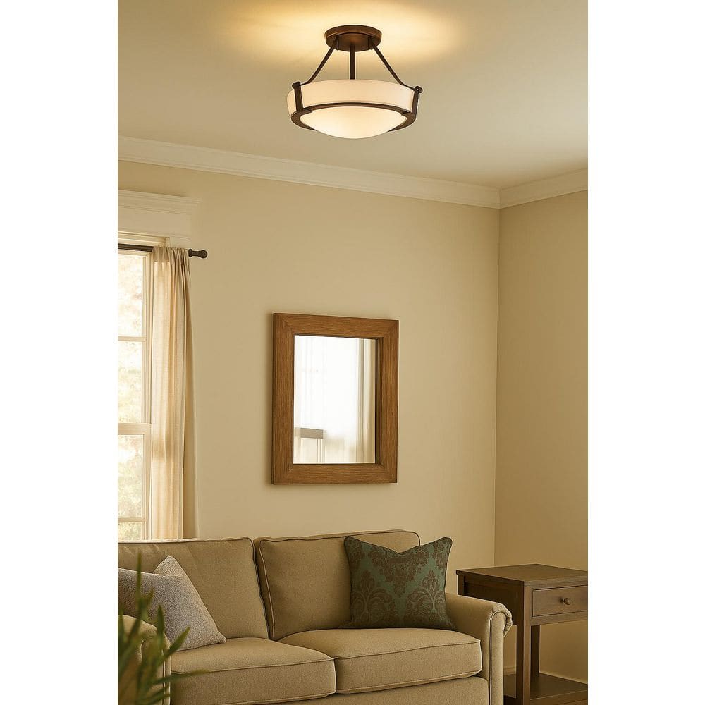 Hathaway 16 In. 3-Light Olde Bronze with Etched White Glass Semi-Flush Mount price history on PriceWatchPro