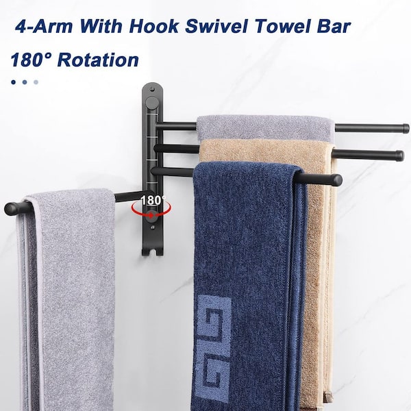 13.8 in. 4-Arm Stainless Steel Swivel Towel Rack with Wall Mounted for Bathroom and Kitchen, Matte Black (1-Pack)
