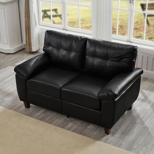 Xerlin Modern 59 in. Pillow Top Arm PU Faux Leather Upholstered Loveseat 2-Seats Storage Sofa in Black