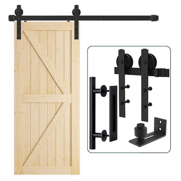 6 ft./72 in. Matte Black I-shaped Sliding Single Barn Door Hardware Kit with Round Handle