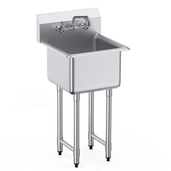 SKYSHALO Stainless Steel Prep and Utility Sink Commercial Single Bowl Sinks 1 Compartment Free Standing Small Sink 18 x 41 in.