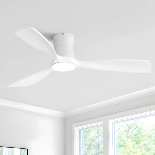 48 in. Indoor/Outdoor Low Profile Standard Wood White Flush Ceiling Fan with LED Light Kits, 6-Speed DC Remote Control