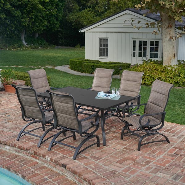 Royal Garden River Oak 7-Piece Metal Outdoor Dining Set with Padded Sling