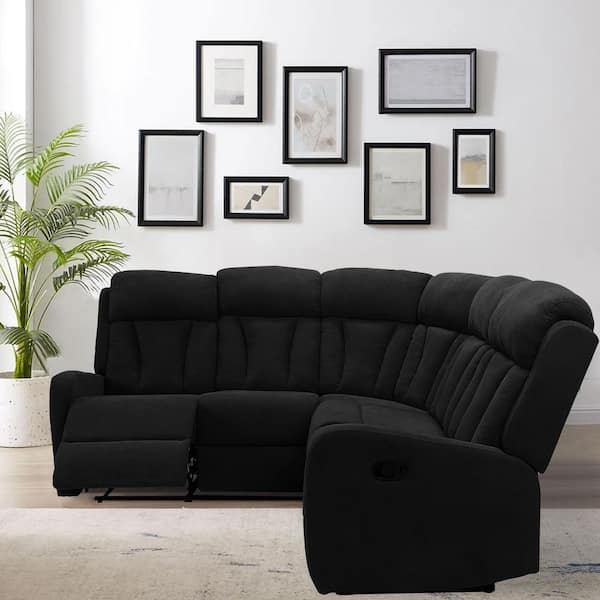 Luxury Comfort 81.5 in. W Slope Arm 3-Piece Polyester Curved Sectional Sofa  Manual Recliner Living Room Set in Black Bk-Se Recliner - The Home Depot