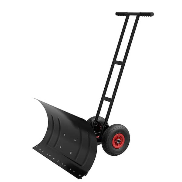 43 in. Metal Wheeled Snow Shovel with Adjustable Handle and Angled Blade, Heavy-Duty Black Design