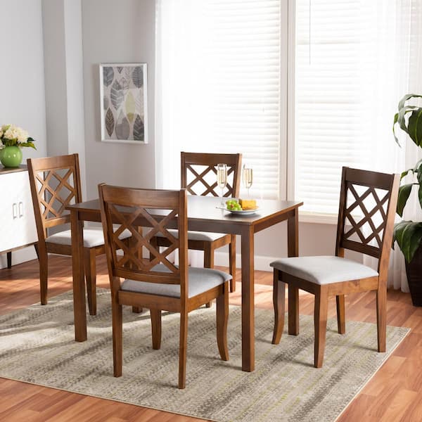 Baxton Studio Sari 5 Piece Grey and Walnut Dining Set 173 9874