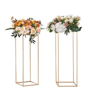 2 PCS 31.5 in./80 cm High Wedding Flower Stand Metal Vase Column Geometric Stands Gold Rectangular Floral Display Rack