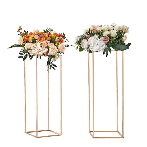 VEVOR 2 PCS 31.5 in./80 cm High Wedding Flower Stand Metal Vase Column Geometric Stands Gold Rectangular Floral Display Rack