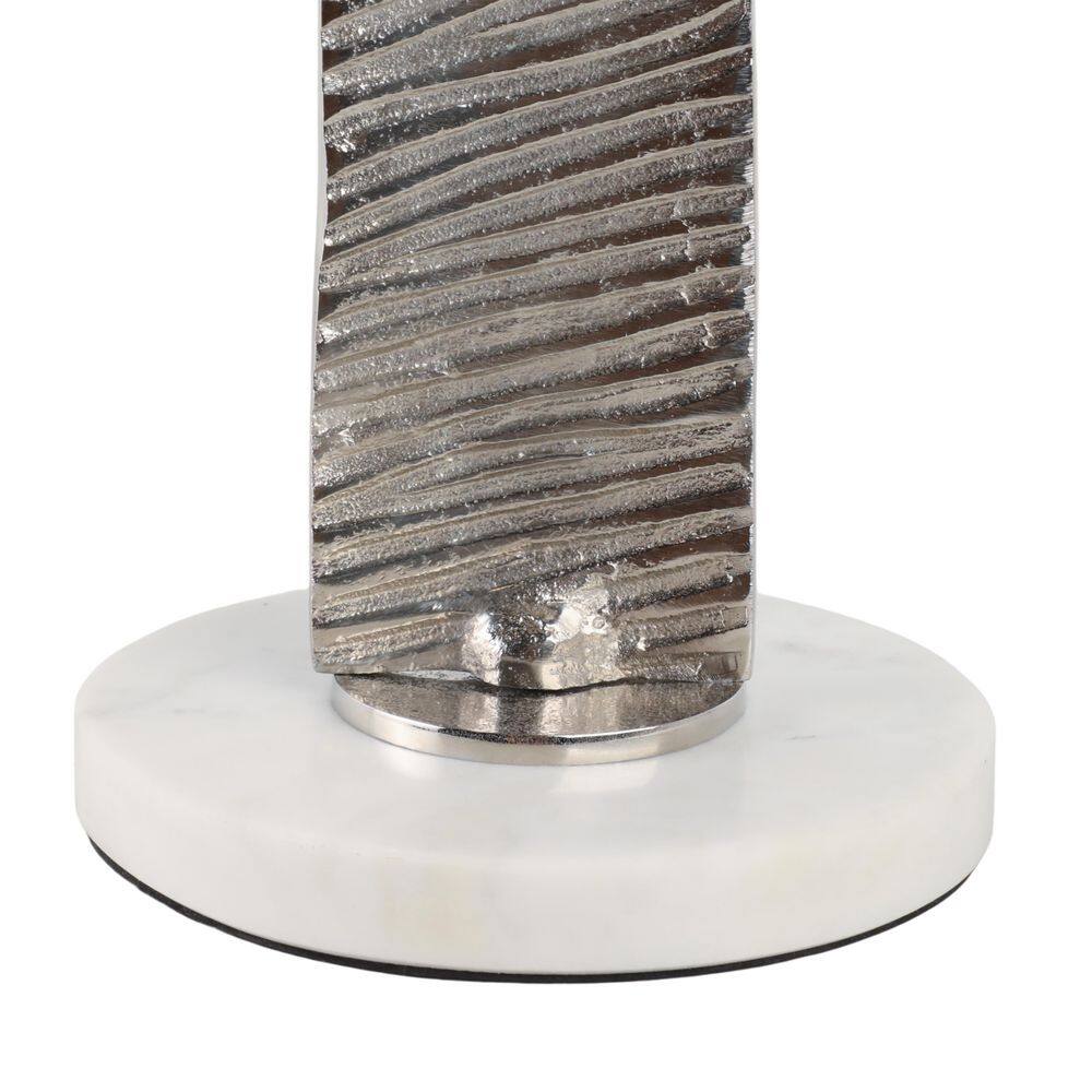 15 in. Silver Round Marble Top End Table with Twisted Etched Base - thumbnail 4