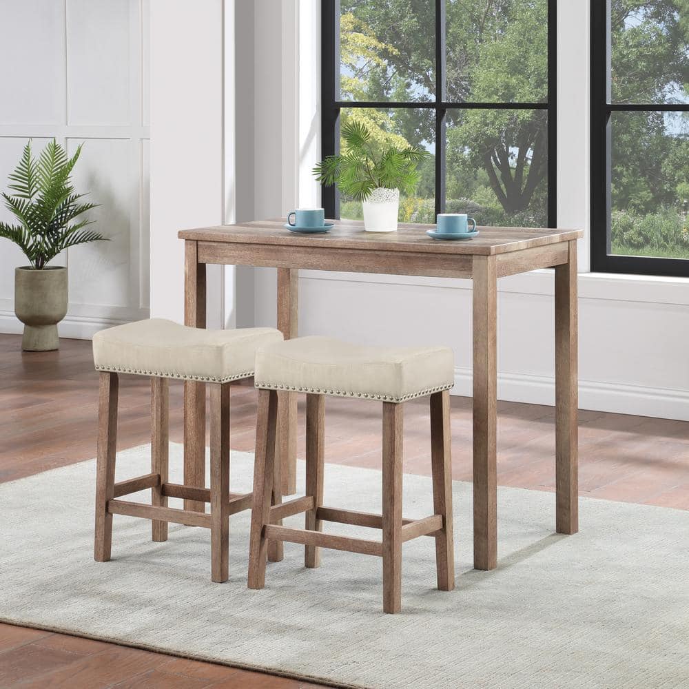 Celina 42" Natural Woodgrain Counter Height Dining Set with Suede-Feel Seats