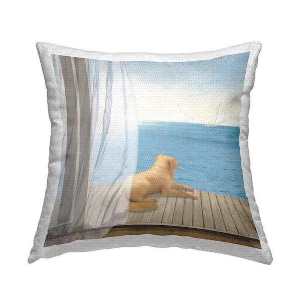 Dog with Ocean View Multi-Color Square Outdoor Throw Pillow