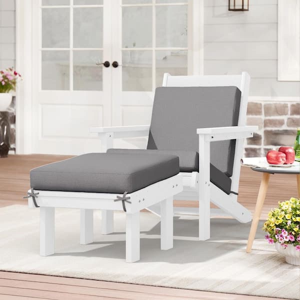 JEAREY Classic Outdoor Patio HDPE Plastic Adirondack Chair with Footrest Ottoman in White