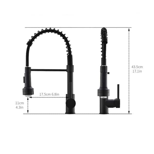 Single Handle Pull Down Sprayer Kitchen Faucet with Dual Function Sprayhead and LED Light in Matte Black