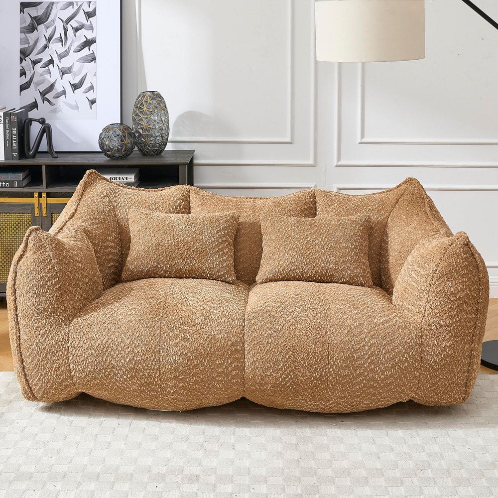 Coffee Chenille Bean Bag Loveseat Sofa with Armrests and Pillows, Foam Filled Lounge Sofa for Living Room, Bedroom price history on PriceWatchPro